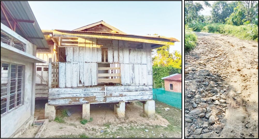 The ‘deplorable condition’ of the Government  High School in Lakhuni (Right) and the ‘non pliable’ Longchem-Saring Road are seen in the photos provided by the Public Grievances Department of the Nagaland Pradesh Congress Committee.